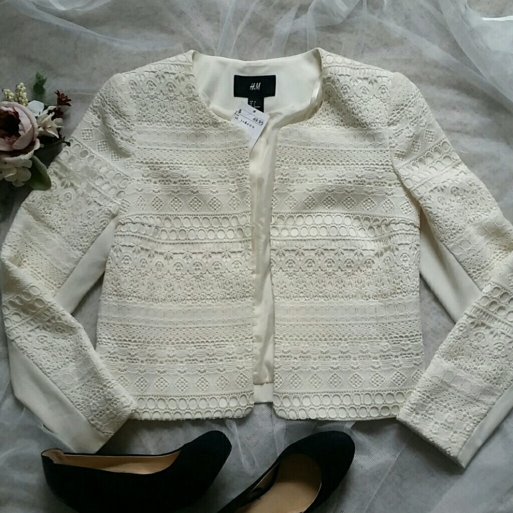 NWT crochet overlay open front jacket